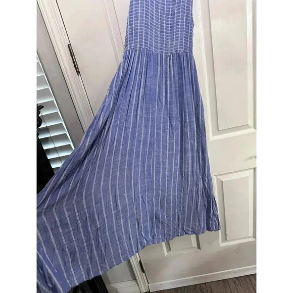 Free People Blue Striped Smocked Chambray Butterfly Maxi Dress XS - Picture 5 of 8